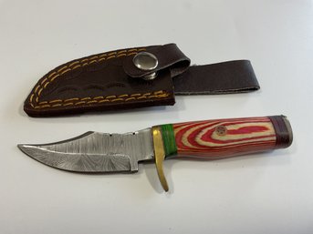 New Damascus 6 Inch Fixed Blade Knife W/ Sheath