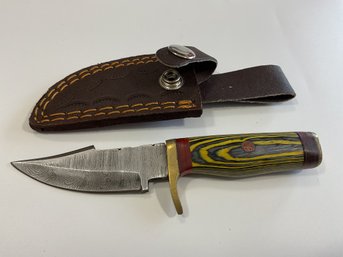 New Damascus 6 Inch Fixed Blade Knife W/ Sheath