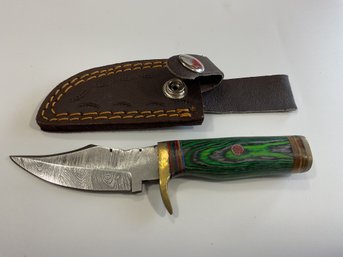 New Damascus 6 Inch Fixed Blade Knife W/ Sheath