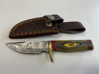 New Damascus 6 Inch Fixed Blade Knife W/ Sheath