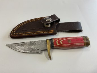 New Damascus 6 Inch Fixed Blade Knife W/ Sheath