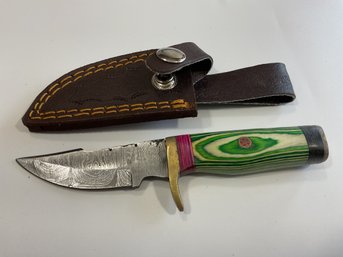 New Damascus 6 Inch Fixed Blade Knife W/ Sheath