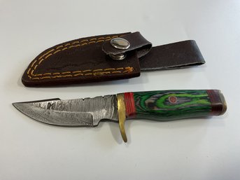 New Damascus 6 Inch Fixed Blade Knife W/ Sheath