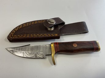 New Damascus 6 Inch Fixed Blade Knife W/ Sheath