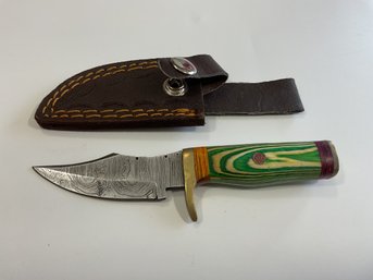 New Damascus 6 Inch Fixed Blade Knife W/ Sheath