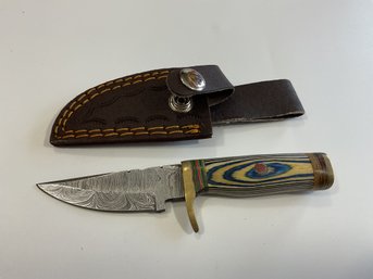 New Damascus 6 Inch Fixed Blade Knife W/ Sheath