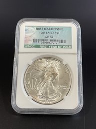1986 NGC MS69 Silver Eagle 1 Ounce 999 Fine Silver