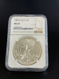 1989 NGC MS69 Silver Eagle 1 Ounce 999 Fine Silver