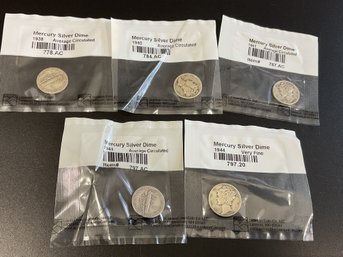 Mercury Silver Dime Lot Of 5