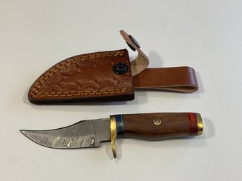 New Damascus 6 Inch Fixed Blade Knife W/ Sheath