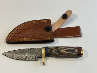 New Damascus 6 Inch Fixed Blade Knife W/ Sheath