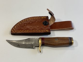 New Damascus 6 Inch Fixed Blade Knife W/ Sheath