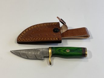New Damascus 6 Inch Fixed Blade Knife W/ Sheath