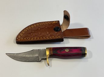 New Damascus 6 Inch Fixed Blade Knife W/ Sheath
