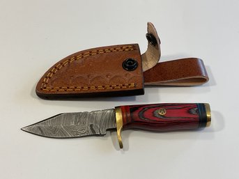 New Damascus 6 Inch Fixed Blade Knife W/ Sheath