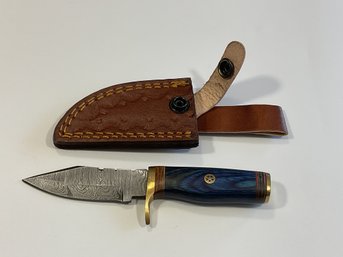 New Damascus 6 Inch Fixed Blade Knife W/ Sheath