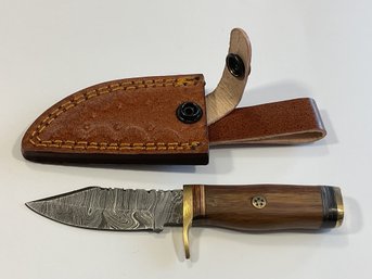 New Damascus 6 Inch Fixed Blade Knife W/ Sheath