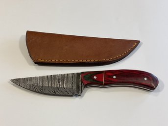 New Damascus 8 Inch Fixed Blade Knife W/ Sheath