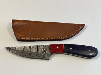 New Damascus 8 Inch Fixed Blade Knife W/ Sheath