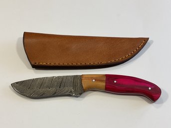 New Damascus 8 Inch Fixed Blade Knife W/ Sheath