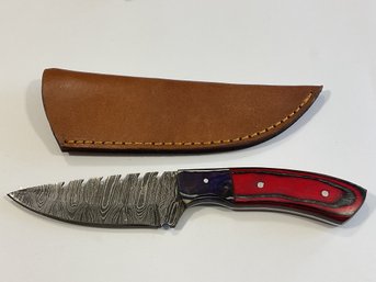New Damascus 8 Inch Fixed Blade Knife W/ Sheath