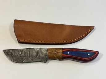 New Damascus 8 Inch Fixed Blade Knife W/ Sheath
