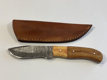 New Damascus 8 Inch Fixed Blade Knife W/ Sheath