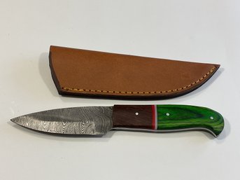 New Damascus 8 Inch Fixed Blade Knife W/ Sheath
