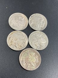Full Date Buffalo Nickels-Lot Of 5