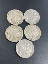 Full Date Buffalo Nickels-Lot Of 5