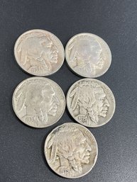 Full Date Buffalo Nickels-Lot Of 5