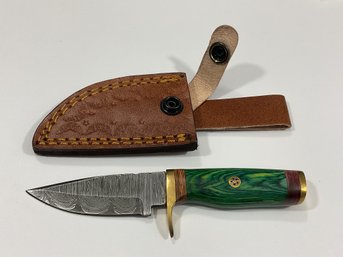 New Damascus 6 Inch Fixed Blade Knife W/ Sheath