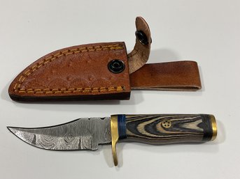 New Damascus 6 Inch Fixed Blade Knife W/ Sheath