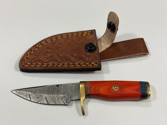 New Damascus 6 Inch Fixed Blade Knife W/ Sheath