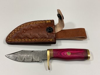 New Damascus 6 Inch Fixed Blade Knife W/ Sheath