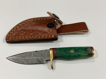 New Damascus 6 Inch Fixed Blade Knife W/ Sheath