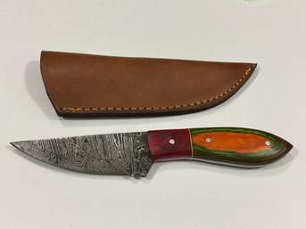 New Damascus 8 Inch Fixed Blade Knife W/ Sheath