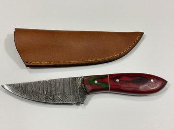 New Damascus 8 Inch Fixed Blade Knife W/ Sheath