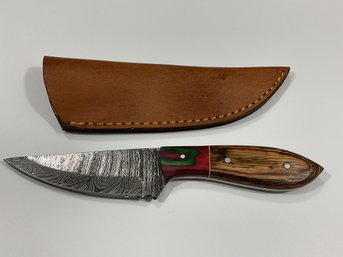 New Damascus 8 Inch Fixed Blade Knife W/ Sheath