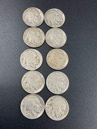 Full Date Buffalo Nickels-Lot Of 10