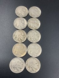 Full Date Buffalo Nickels-Lot Of 10