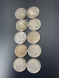 Full Date Buffalo Nickels-Lot Of 10