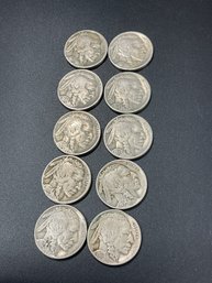 Full Date Buffalo Nickels-Lot Of 10