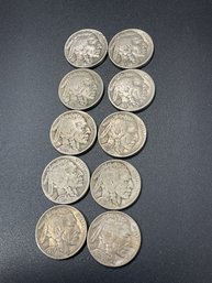 Full Date Buffalo Nickels-Lot Of 10