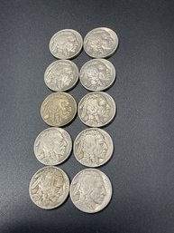 Full Date Buffalo Nickels-Lot Of 10