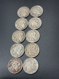 Full Date Buffalo Nickels-Lot Of 10