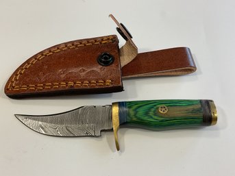 New Damascus 6 Inch Fixed Blade Knife W/ Sheath