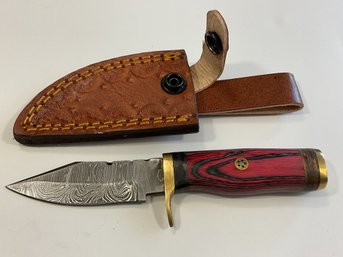 New Damascus 6 Inch Fixed Blade Knife W/ Sheath