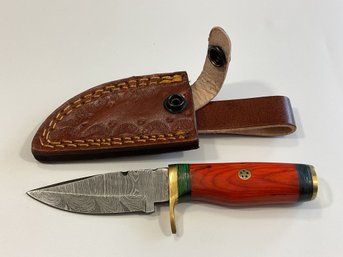 New Damascus 6 Inch Fixed Blade Knife W/ Sheath