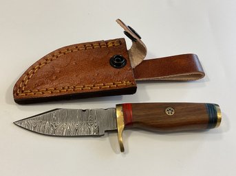 New Damascus 6 Inch Fixed Blade Knife W/ Sheath